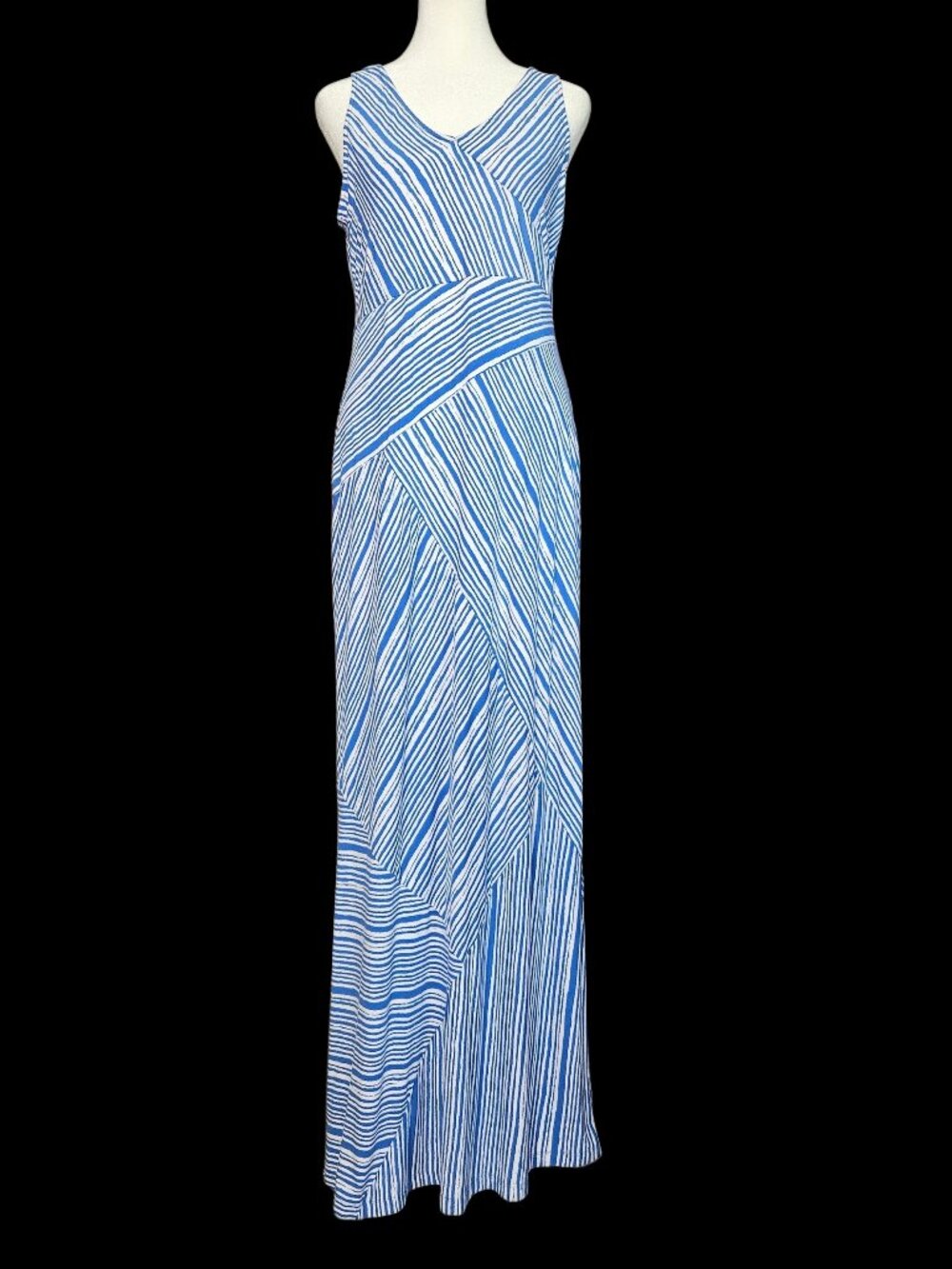 Tommy Bahama Terraced Blue Stripe Maxi Dress Women's M Stretch Resort Vacation